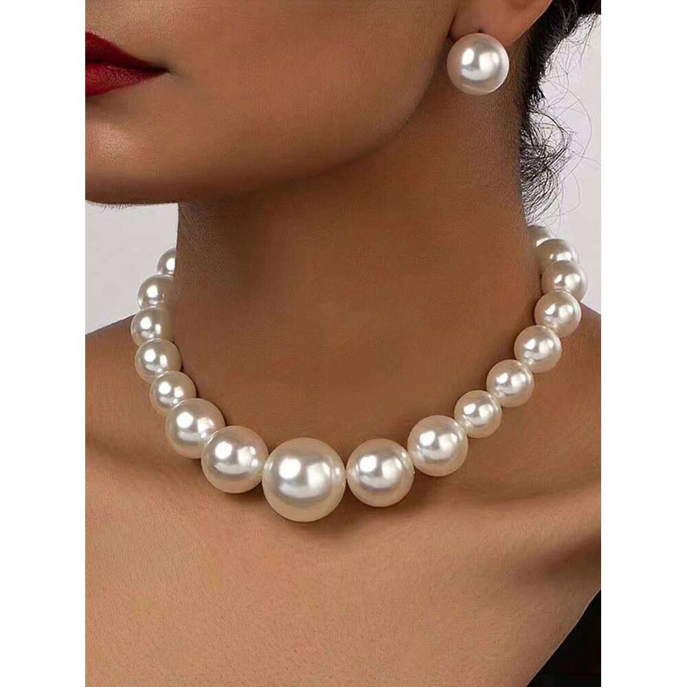 3 pieces of women's trendy large pearl earrings, necklaces, jewelry sets, weddings, banquets, parties, and holiday gifts Z260313