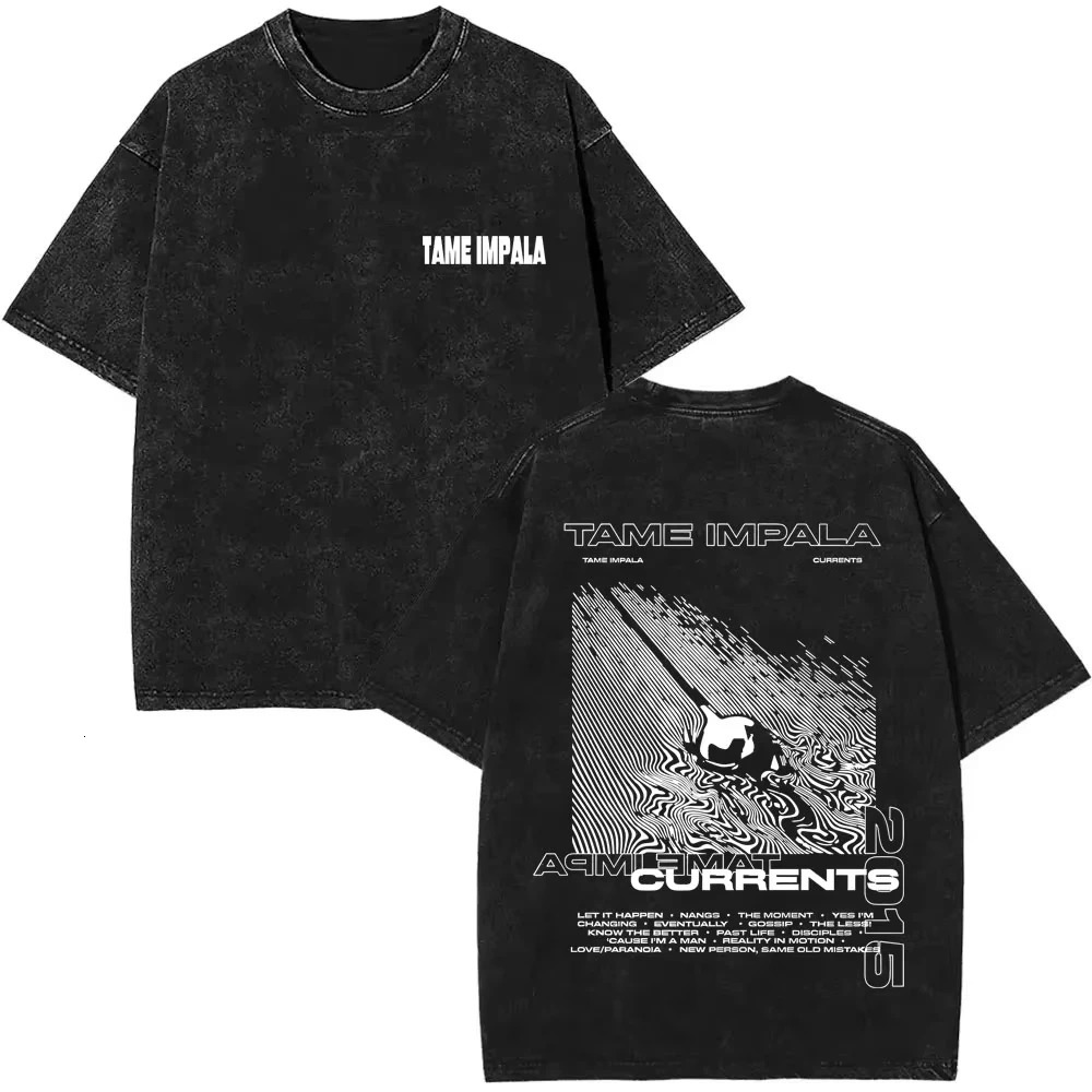 2025 Washed Vintage Tame Impala Graphic Print Tshirts Mens Clothing Pop Rock Band Tshirt Men Women Fashion Retro T Shirt 260302