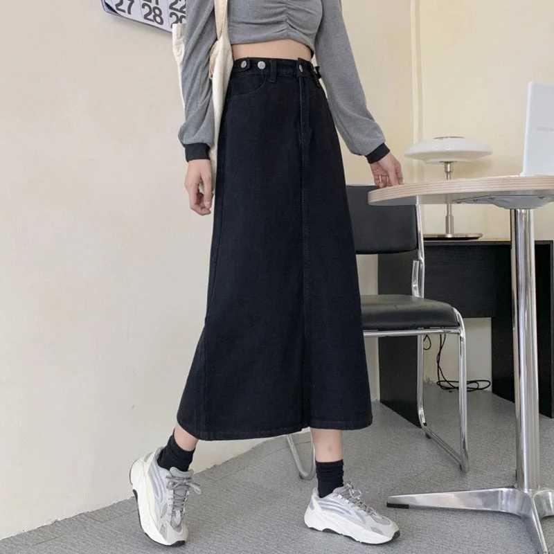 2026 Lady Summer High Waist Back Slit Skirts Hot Sale Fashion s Mid-Long Skirts Women Korean Thin Denim Dress M260314