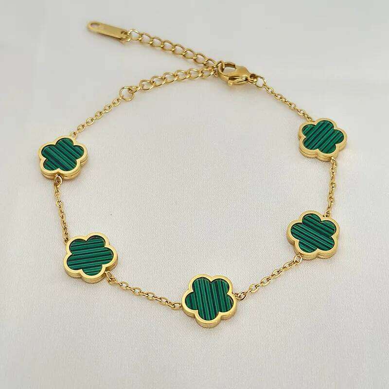 2023 New Luxury Green Flower Charm for Women Gift High Quality Gold Color Stainless Steel Clover Bracelet Jewelry Z260313