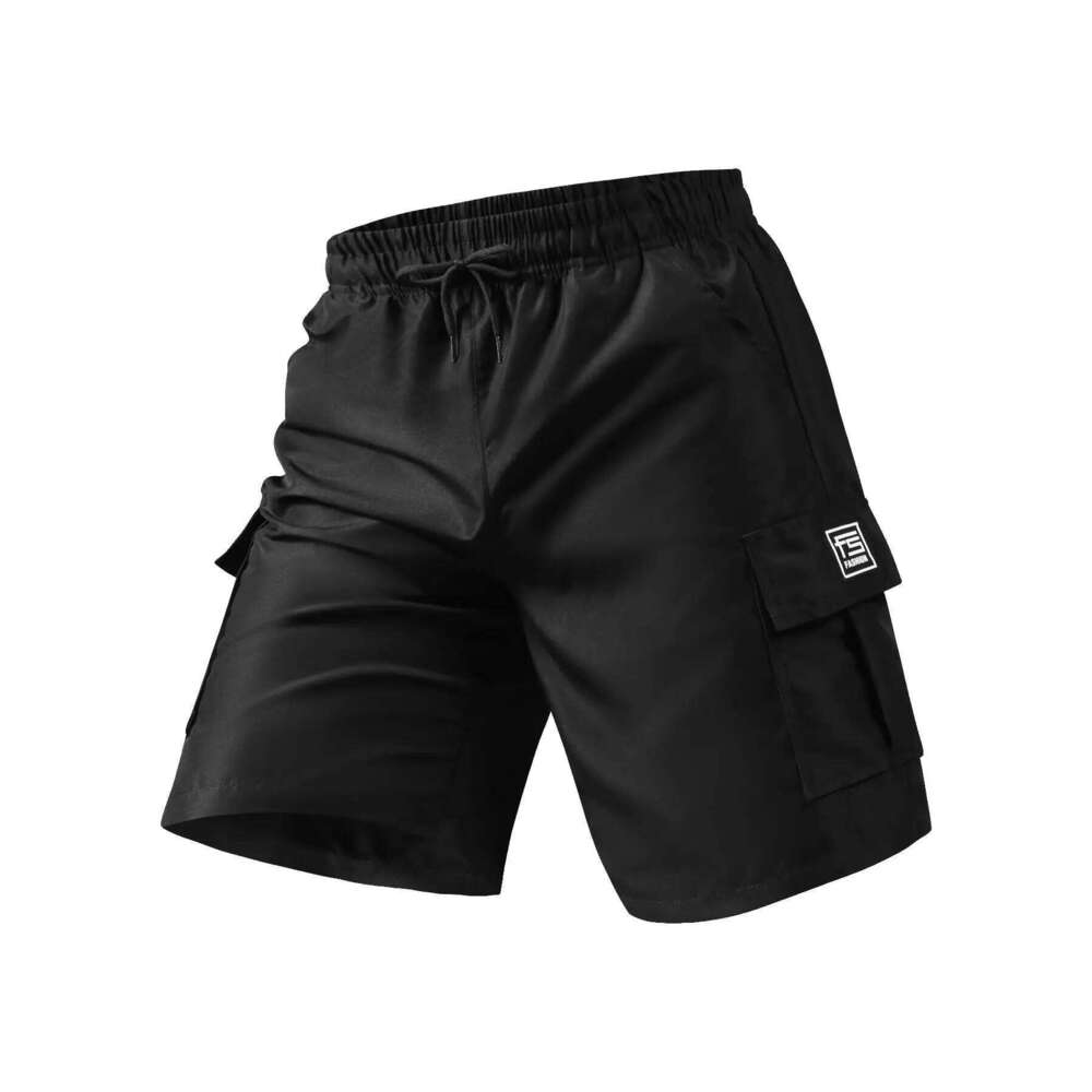 Plain Regular Style with Drawstrings Elastic Waistband, Large Flap Pocket Pants Design, Casual Shorts, Suitable for Summer Basketball, Beach Vacation,