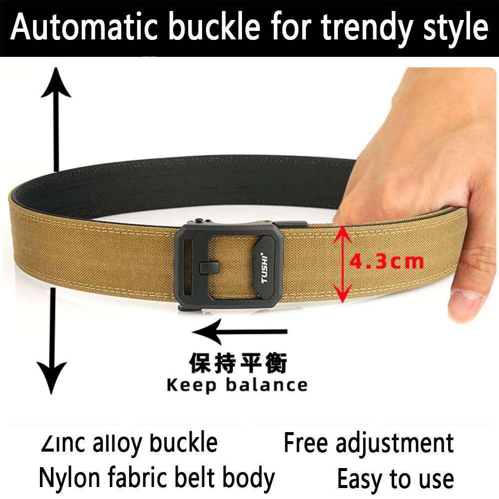 TUSHI New 4.3cm Hard Gun for Men and Women Alloy Automatic Buckle Outdoor 1100D Nylon Military IPSC Belt Male Z260226