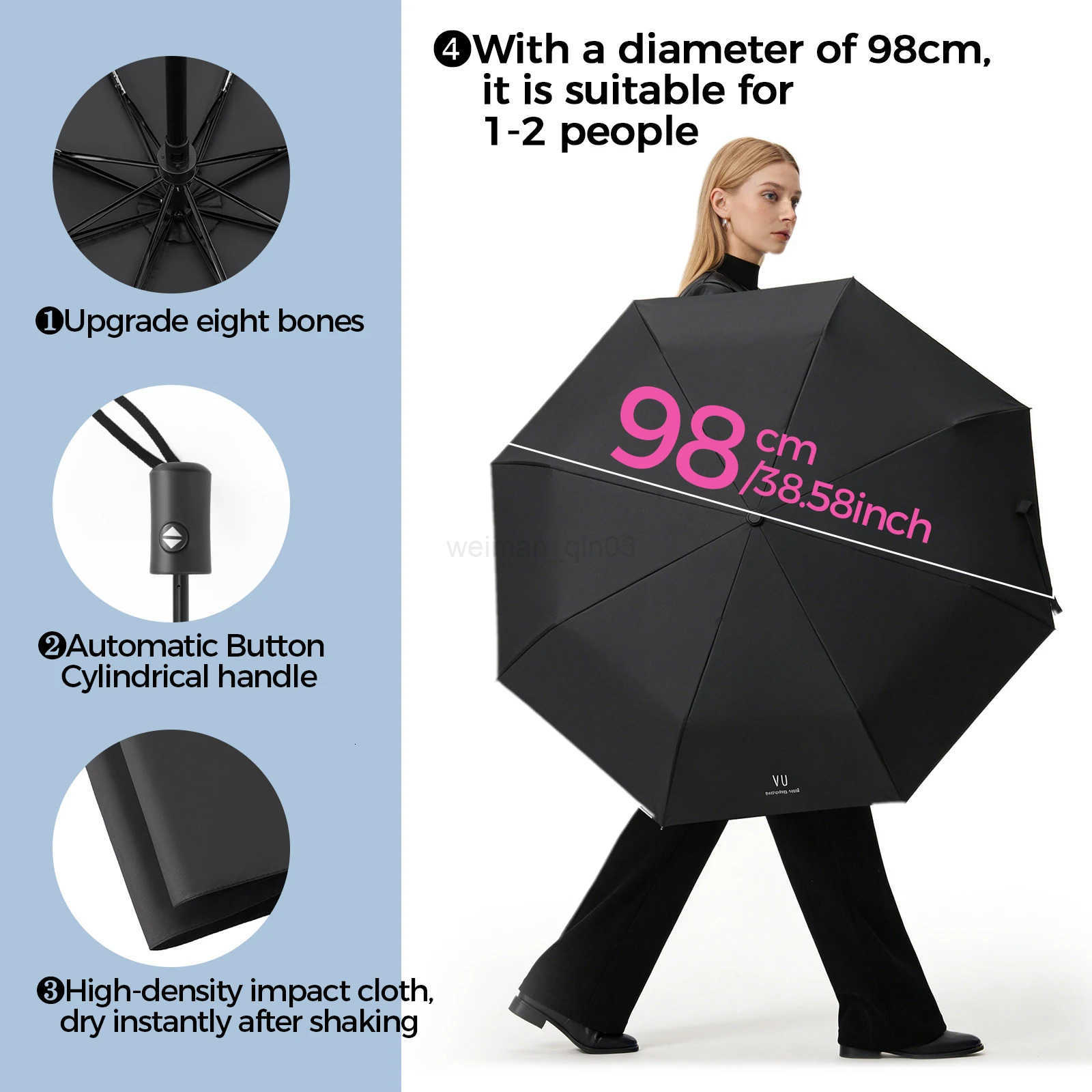 Fashion Large Travel Umbrella Heavy Duty Windproof Waterproof Umbrella Fully Automatic Open And Close Golf Umbrella UPF50 UV H260314