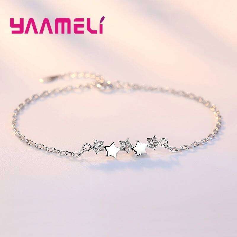 High Quality 925 Sterling Silver Color Bracelet Austrian Crystal Stars Charms Women Girls Bangles Jewelry Christmas Gifts Z260313