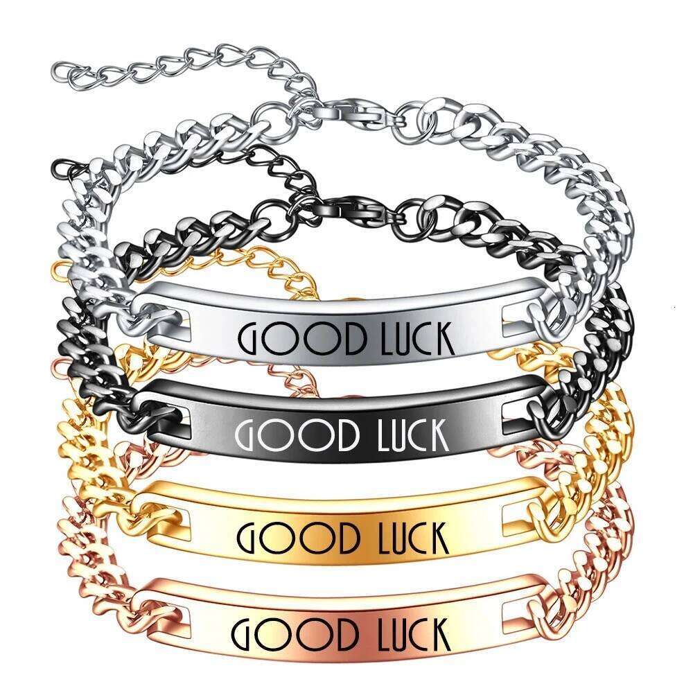 7MM stainless smooth titanium steel couple bracelet engraved with "GOOD LUCK" lucky slogan Z260313