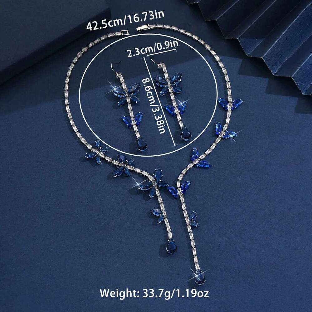 3PC Women's Fashion Zircon Butterfly Water Drop Necklace Earrings Jewelry Set Suitable for Wedding, Party, Festival Gifts-8550 Z260313