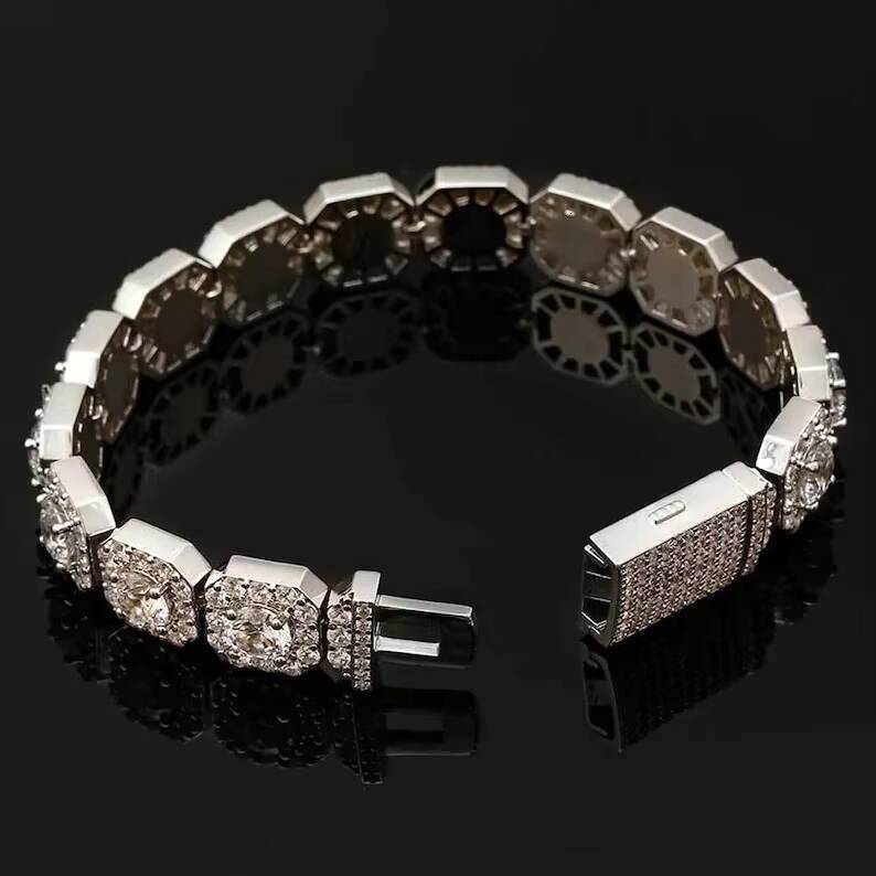 Popular Iced Out Jewelry Handmade Setting 10mm Moissanite Diamond Candy Bracelet S925 Moissanite Hip Hop Bracelet Jewelry