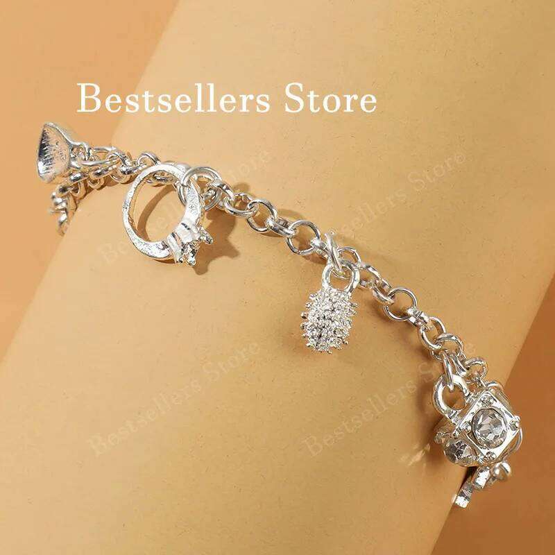 925 Sterling Silver 8 Inches Star, Moon, Zircon, Cross Bracelet Fashion Women's Charm Elegant Gift Jewelry Z260313
