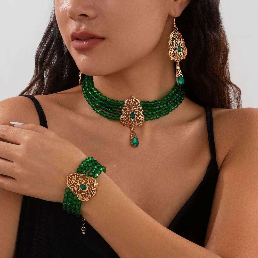 KunJoe 3Pcs Luxury Sparkling Crystal Choker Neckalce Drop Earrings Women Jewelry Set Bridal Neck Chain Bracelet Wedding Ornament Z260313