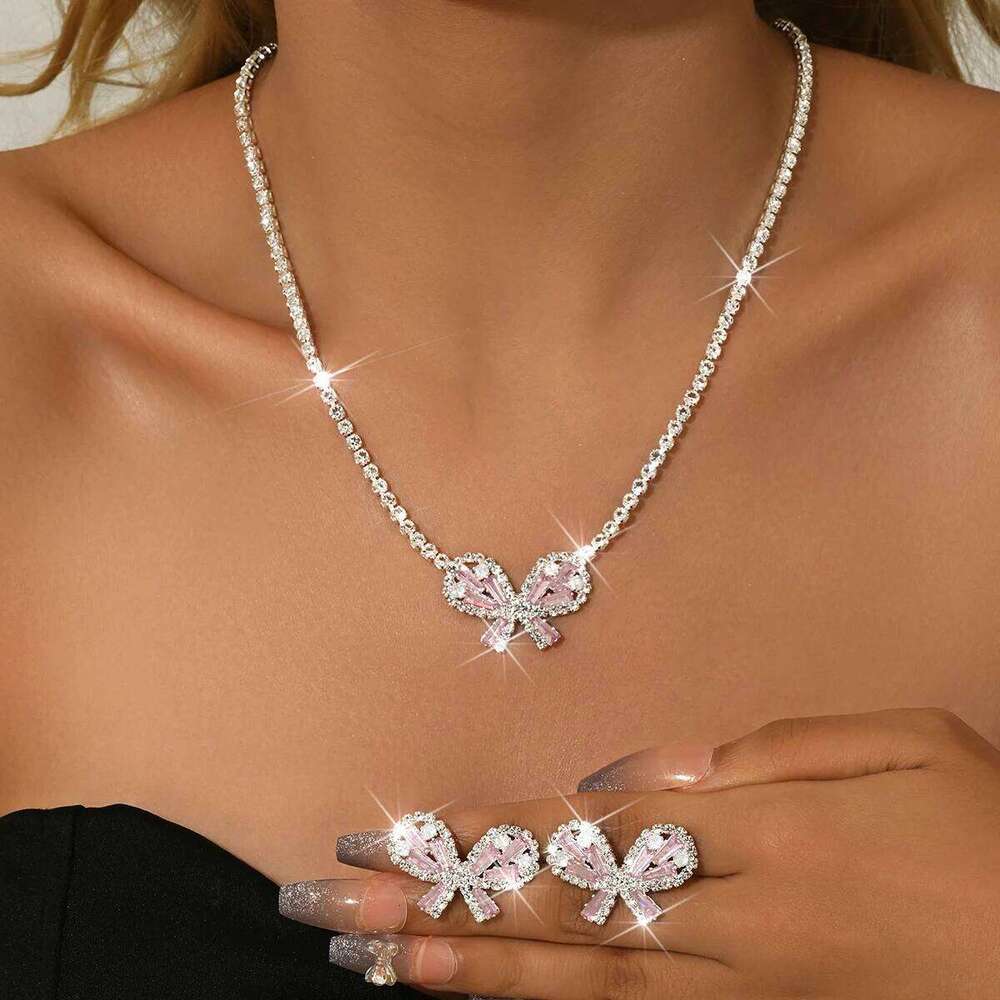 New Light Luxury Zircon Multicolor Necklace Earrings Butterfly Mesh Red Blow Small Fragrance Set Accessories Women Z260313