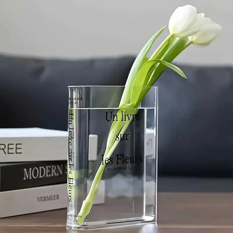 Clear Book Vase Aesthetic Acrylic Vase Unique Flower Vase For Cute Bookshelf Decor Modern Style Vase Room Decor Floral Container Y260314