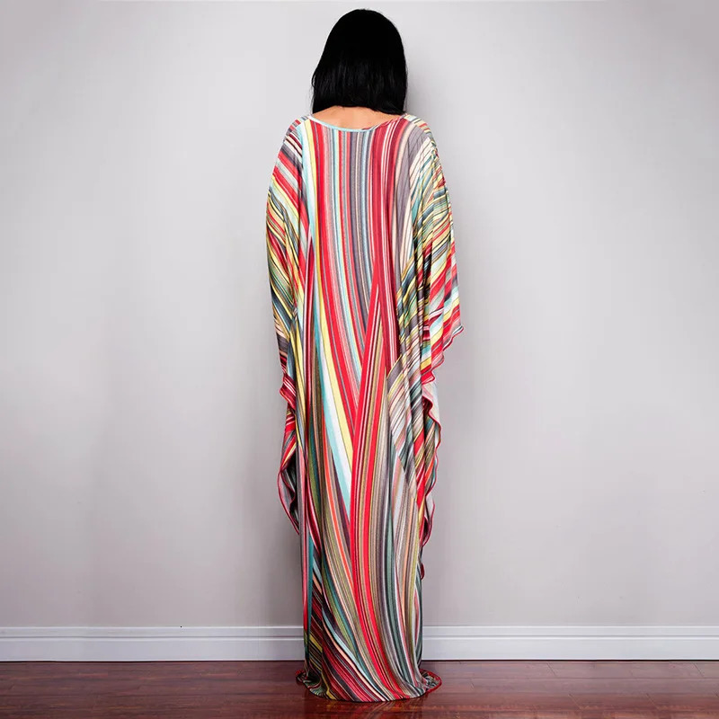 Beach Maxi Dress Plus Size Swimsuit Cover Up Women Ethnic Print Kaftan Holiday Outfits Bathing Suit Cardigan Kimono Femme 260302