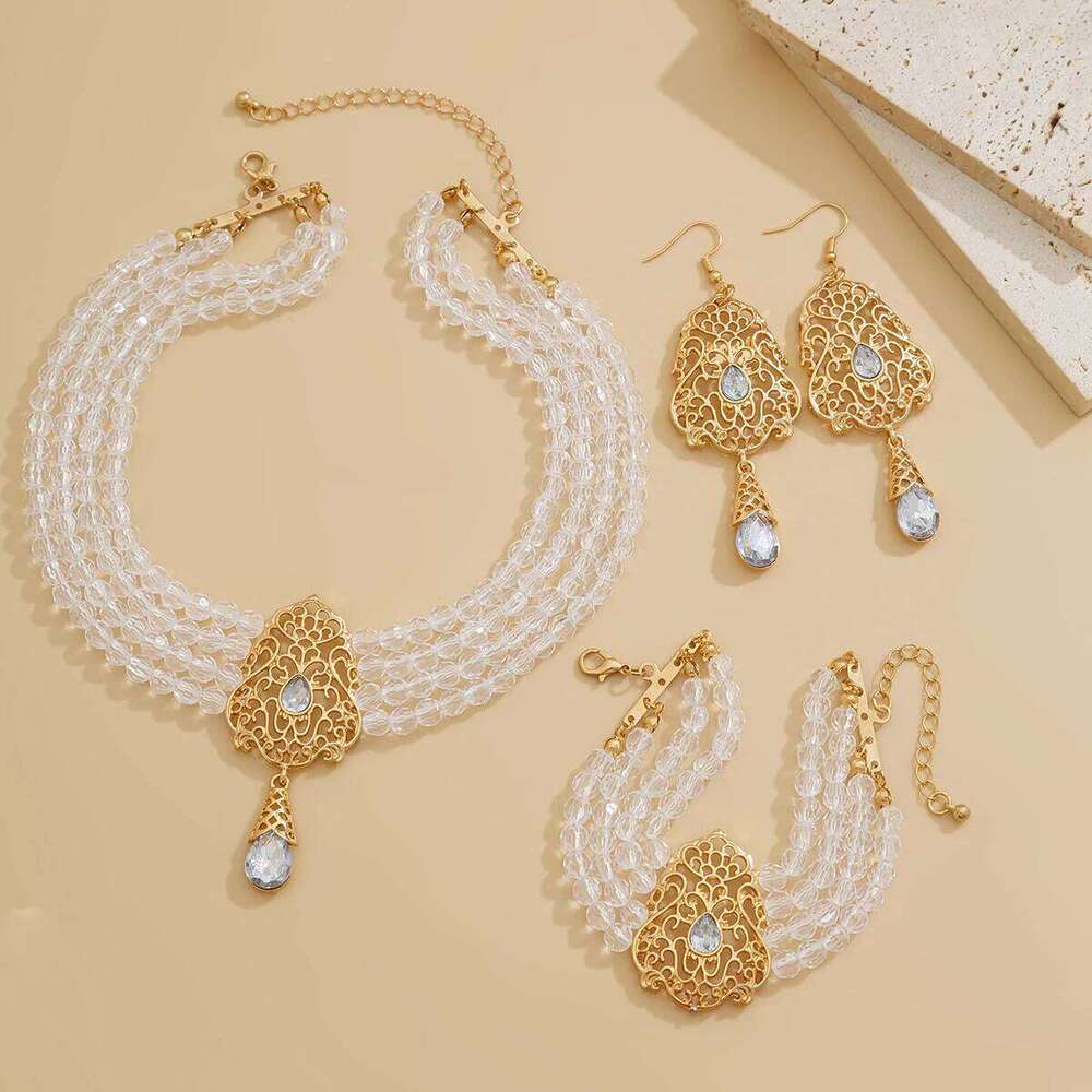 KunJoe 3Pcs Luxury Sparkling Crystal Choker Neckalce Drop Earrings Women Jewelry Set Bridal Neck Chain Bracelet Wedding Ornament Z260313
