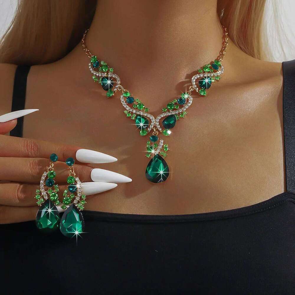 3pcs women's jewelry set with rhinestone crystal necklace earrings, bridal wedding accessories Z260313