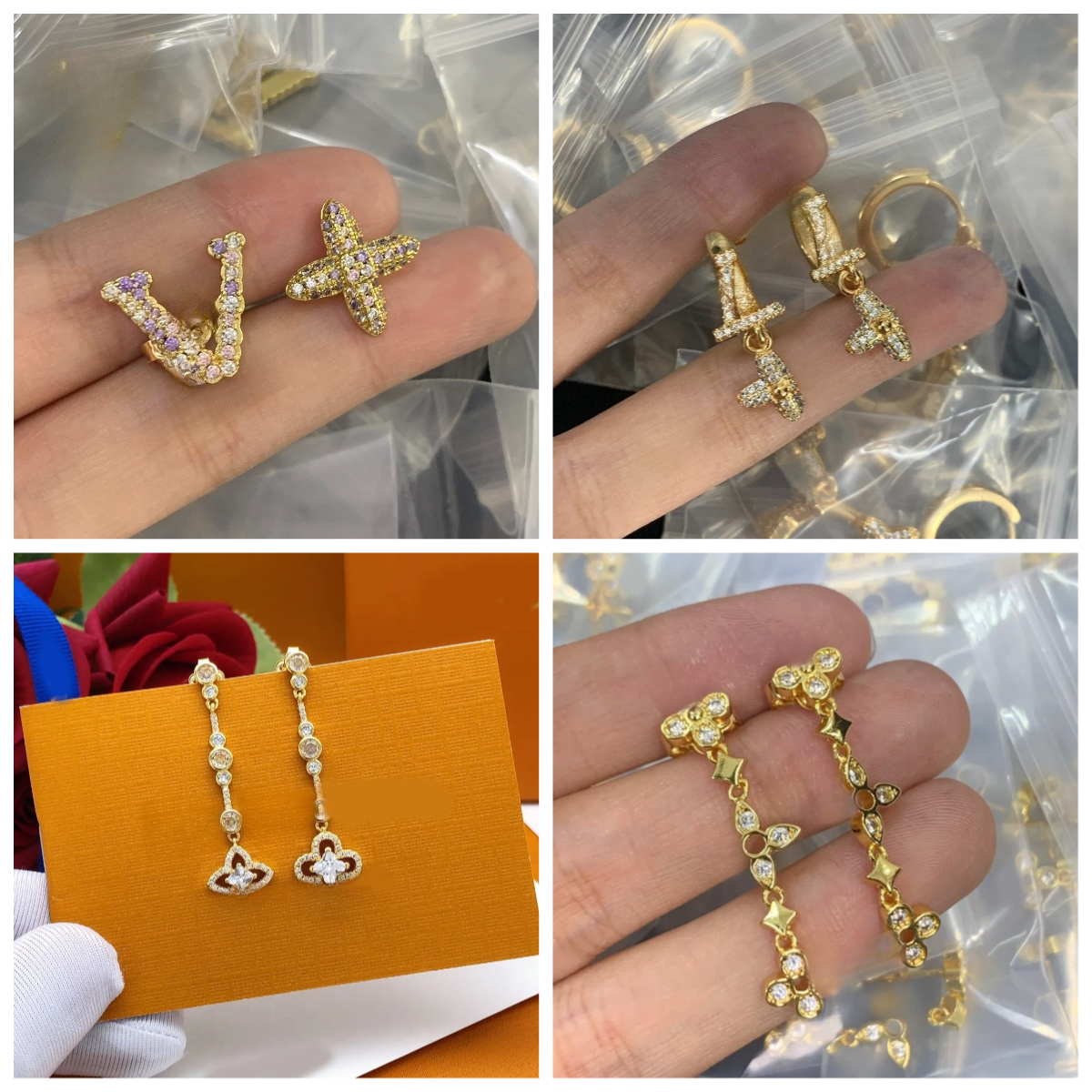 Designer Earrings Letter Crystal Flower Charm Earrings Gold Silver Plated Ear Stud Earring For Women Party Jewelry Gift