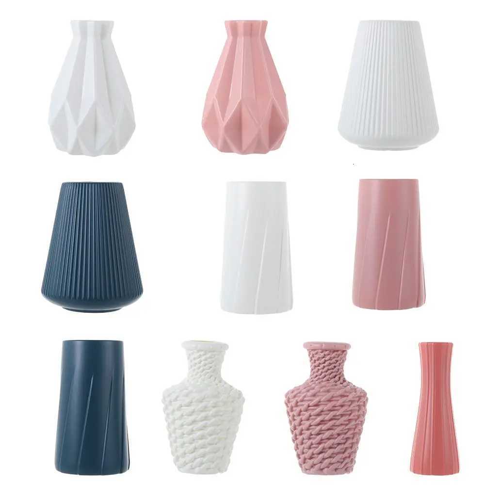 Modern Flower Vase Home Decoration Flower Arrangement Living Room Plastic Nordic Style Imitation Ceramic Flower Pot Y260314