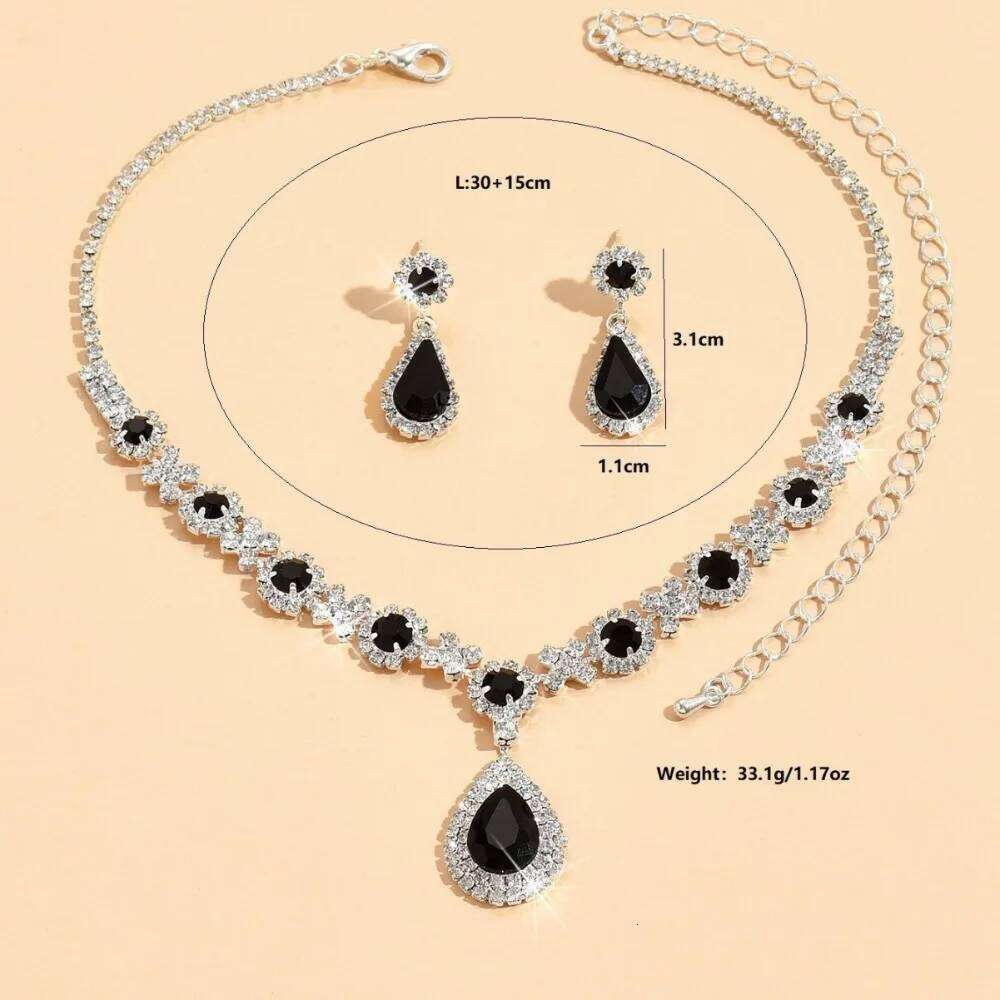 3 pieces of women's crystal droplet necklace with earrings set for Bridal wedding evening dress Light Luxury Elegant accessories Z260313