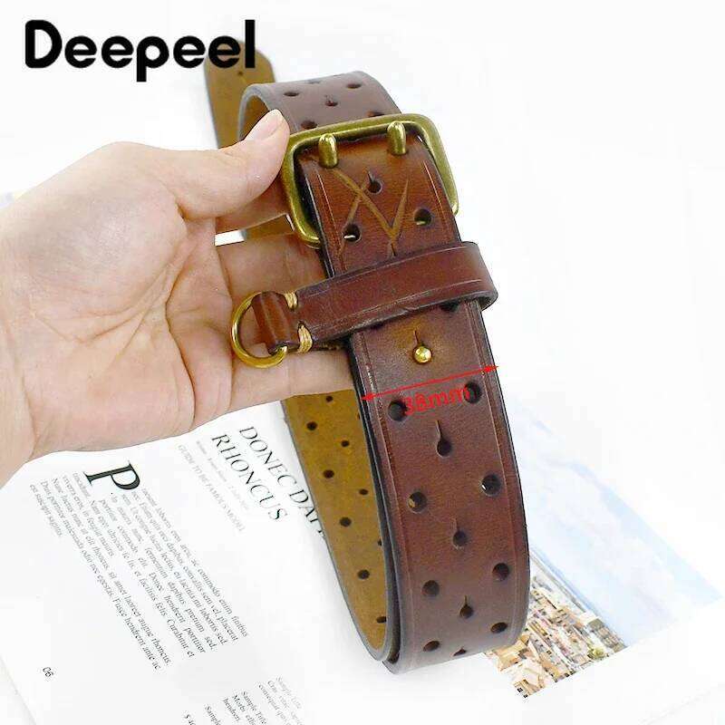 Pure Cowhide 3.8cm Wide Genuine Leather Belt for Men Double Pin Buckle Male Jeans Belts Top Quality Luxury Gift Waistband Z260226