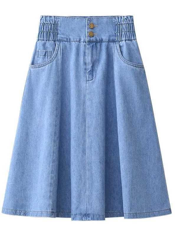 High Waist A-Line Skirt Womens plus Size Summer Jeans f-length Slimming Design Elastic Waist Umbrella Skirt M260314