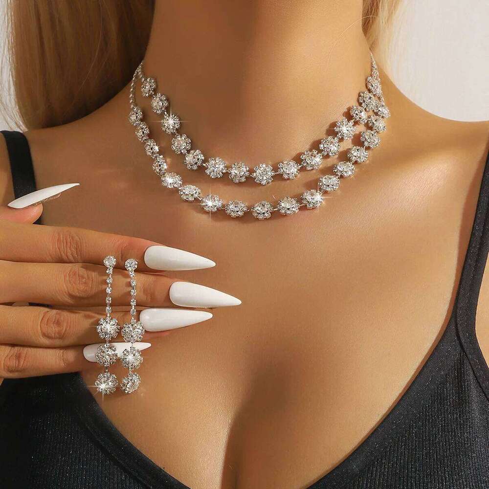 Ladies' Fashion Flower Light Luxury Style Crown Necklace Earrings Jewelry Set Suitable for Wedding, Party, Festival Gifts Z260313