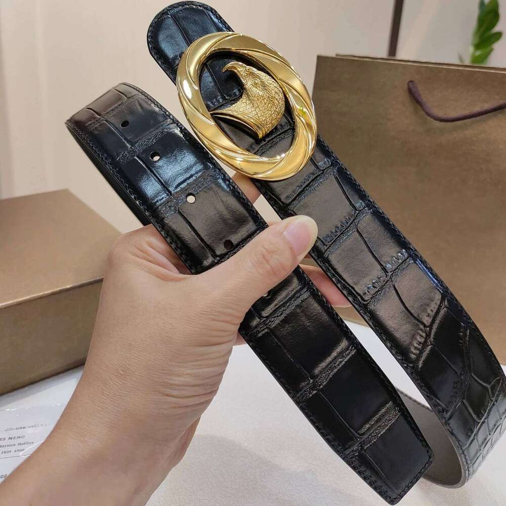 Holiday Gifts Luxury Brand Men's Belt 3.8cm Handmade Crocodile-embossed Top-grain Cowhide Exquisite Head Steel Buckle Z260226
