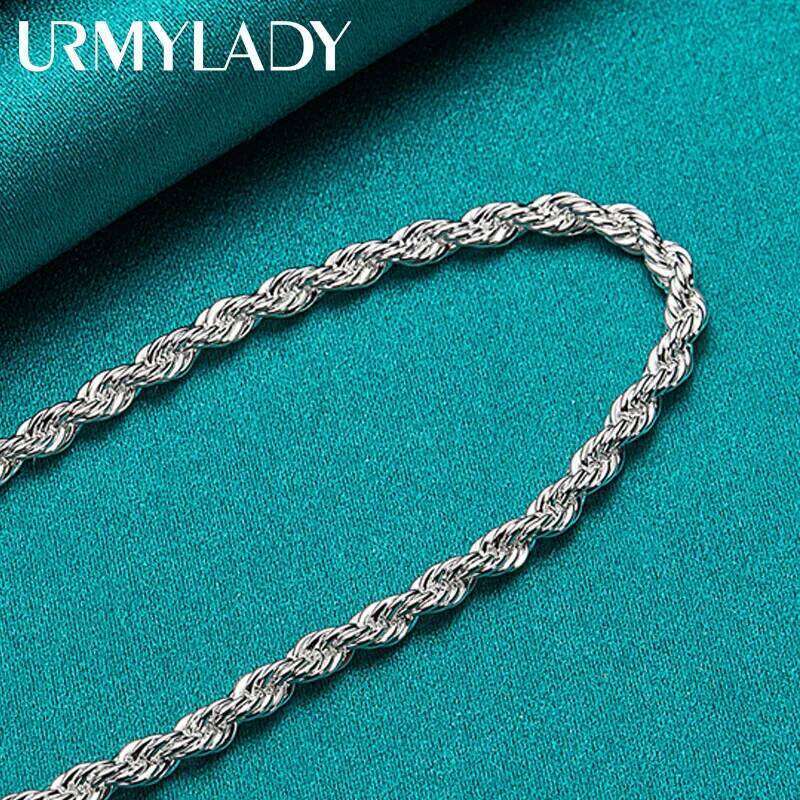 URMYLADY 925 Sterling Silver Water Wave Chain 4MM Bracelet For Women Men Fashion Wedding Party Jewelry Z260313