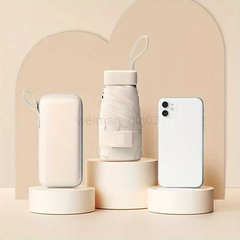 FuyiDun Mini Compact Folding Umbrella - Lightweight Sun Protection with 6-Rib Iron Frame Manual Open Compact Carry Case Past H260314