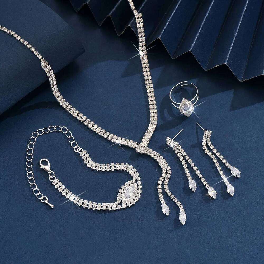 5PC Women's Fashion Tassel Necklace, Earrings, Bracelets, Rings, Jewelry Set Suitable for Wedding, Party, Festival Gifts Z260313