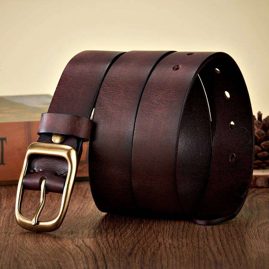 3.3CM High Quality Natural Cowskin Genuine Leather Belt Men Casual Copper Buckle Business Male Strap For Jeans Cowboy Cintos Z260226