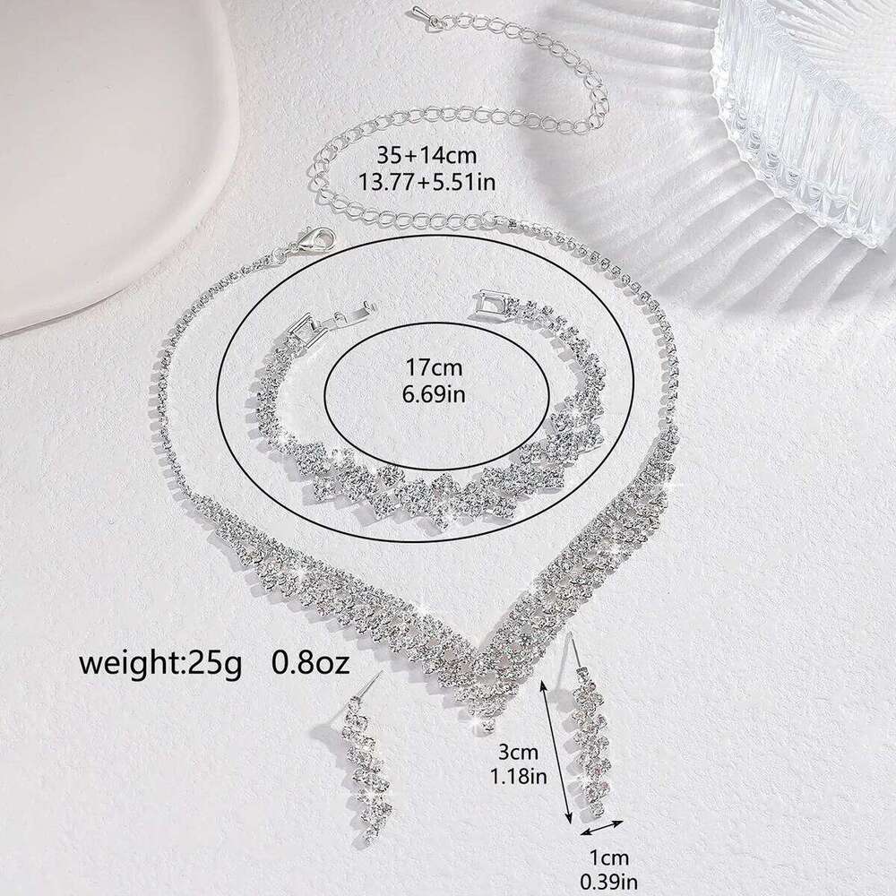 Ladies' light luxury style versatile set, geometric cone-shaped rhinestone necklace, earrings, daily wearing wedding accessories Z260313