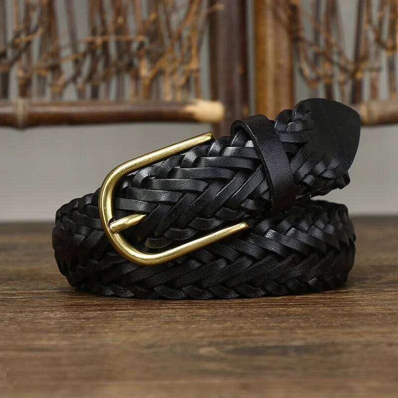 3cm wide belt, men's genuine braided head, leather hand-knitted pin buckle, versatile trouser belt Z260226
