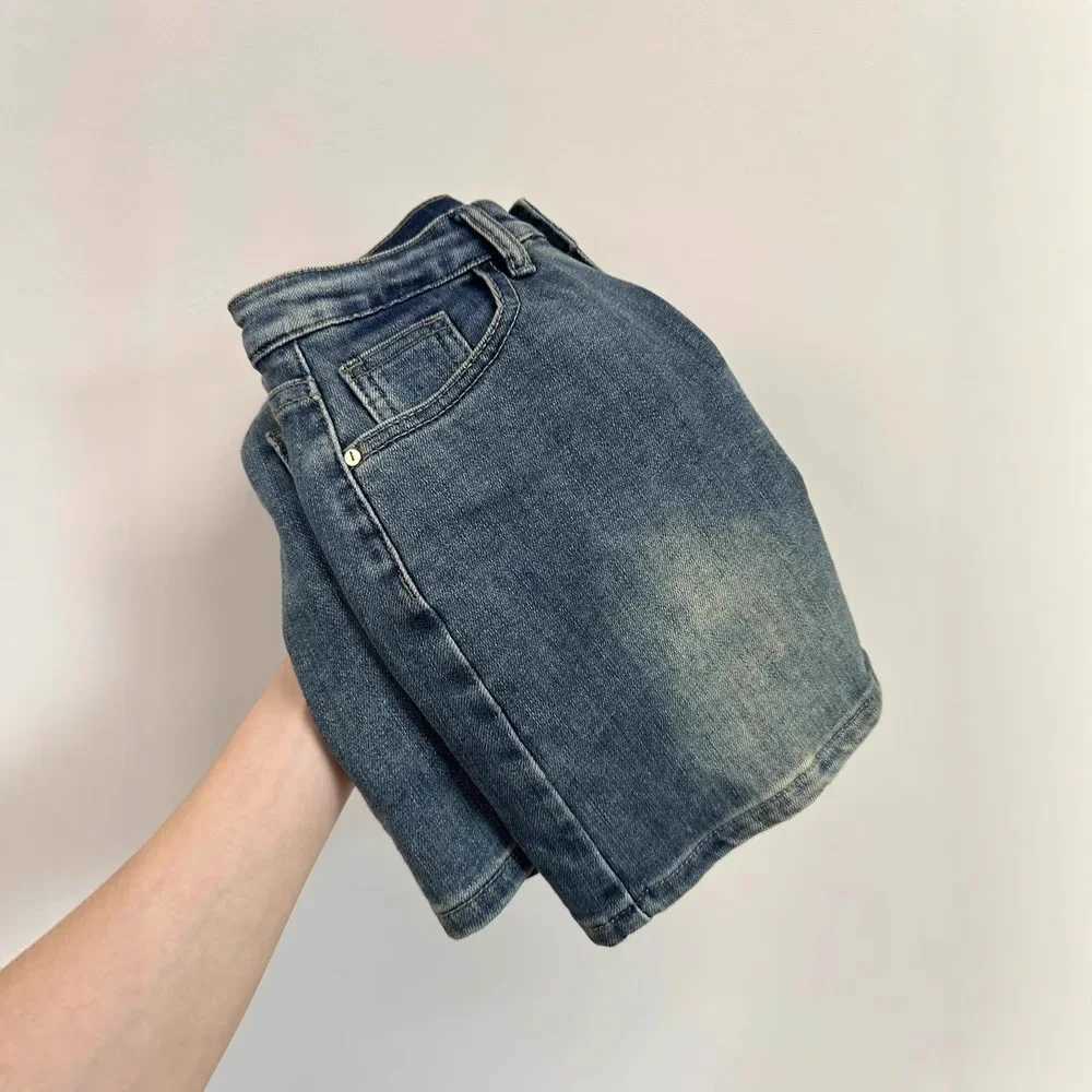 Plus Size RETRO Denim Mini Skirt Summer New American Style Hot High Waist Anti-Light Slim A- Line Wrap around Short Skirt M260314
