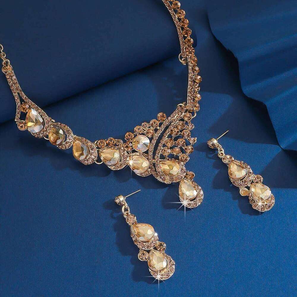 Regal Emerald Green Crystal Curve Necklace Earrings Set - Women's Luxury Pageant Prom Evening Wedding Guest Statement Jewelry Z260313