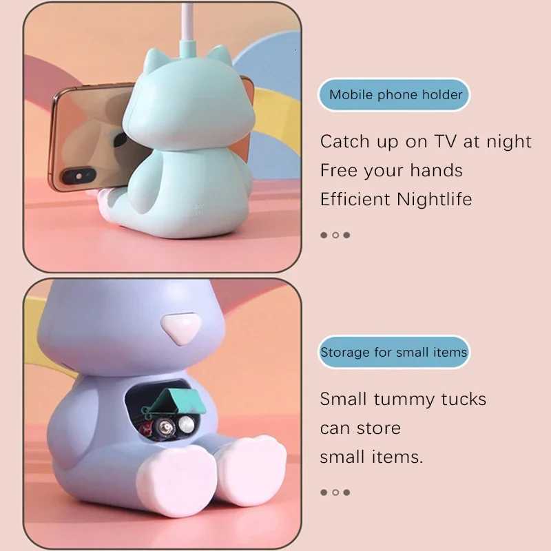 Creative Led Study Desk Lamp with Phone Holder Bedside Color Adjust Table Lamp for Kids Student Room Cute Flexible Night Lights Y260314