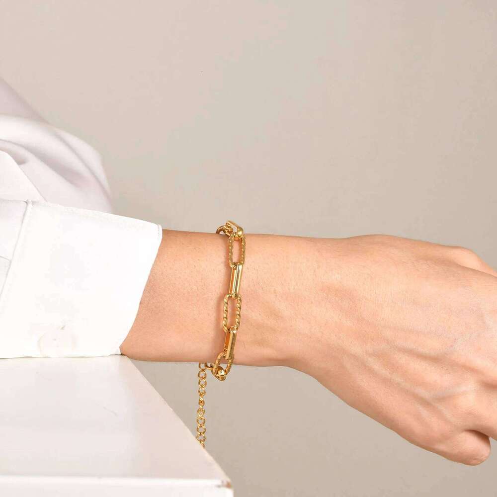 ZAKOL Classic Paperclip Chain Gold Color Rectangle Charm Bracelet For Women Wedding Birthday Jewelry Gift Z260313