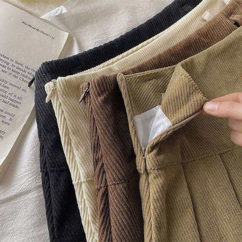 2025 Autumn Winter Corduroy Pleated Short Skirts For Woman Preppy Style High Waist Casual A-line Female Skirk Z260314