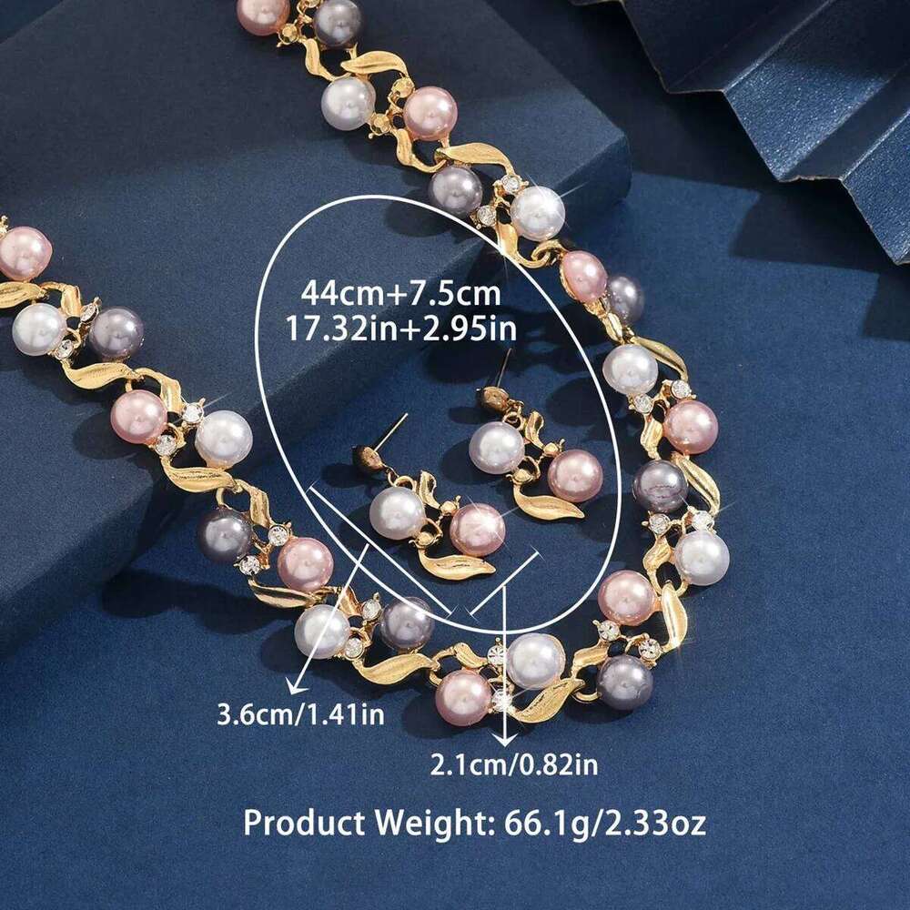Elegant Faux Pearl Necklace Earrings Set Women Perfect for Parties Weddings Holidays Casual Style Zinc Alloy Jewelry Kit Z260313