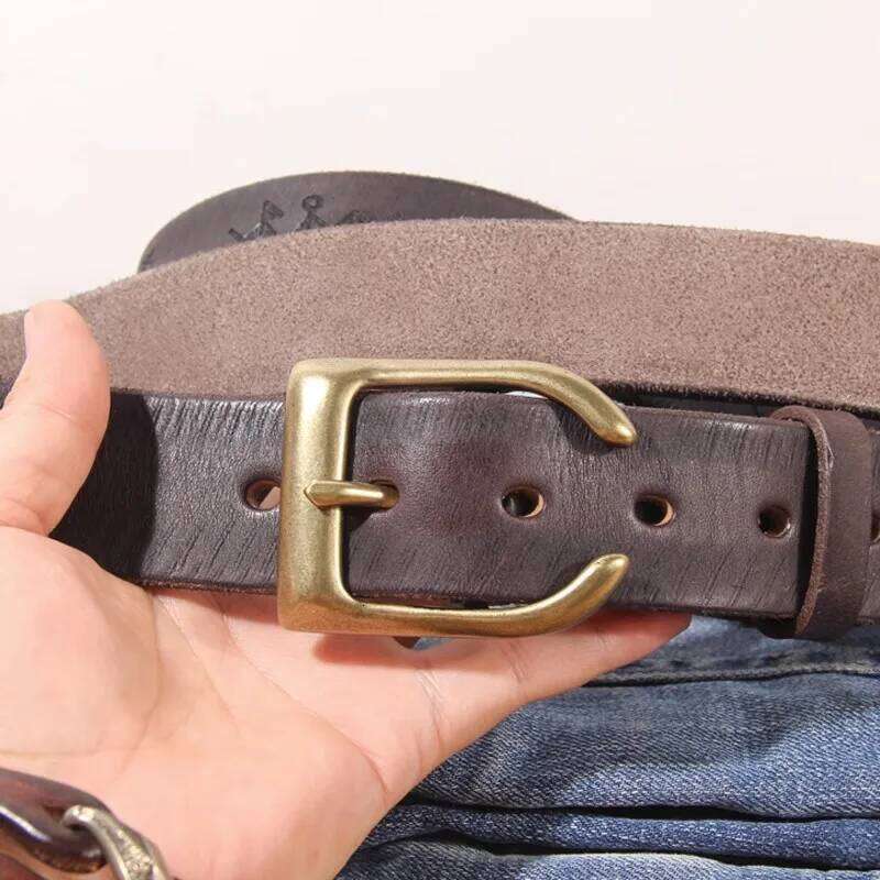 Extra Thick Cowhide Personality Brass Horn-shaped Buckle Head Men's Retro Laser Engraving Lucky Phaeton Symbol Jeans Belt Z260226
