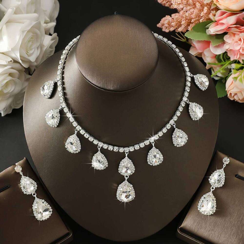 3PC Women's Fashionable Water Drop Necklace Earrings Jewelry Set with High Luxury, Suitable for Wedding, Party, Festival Gifts Z260313