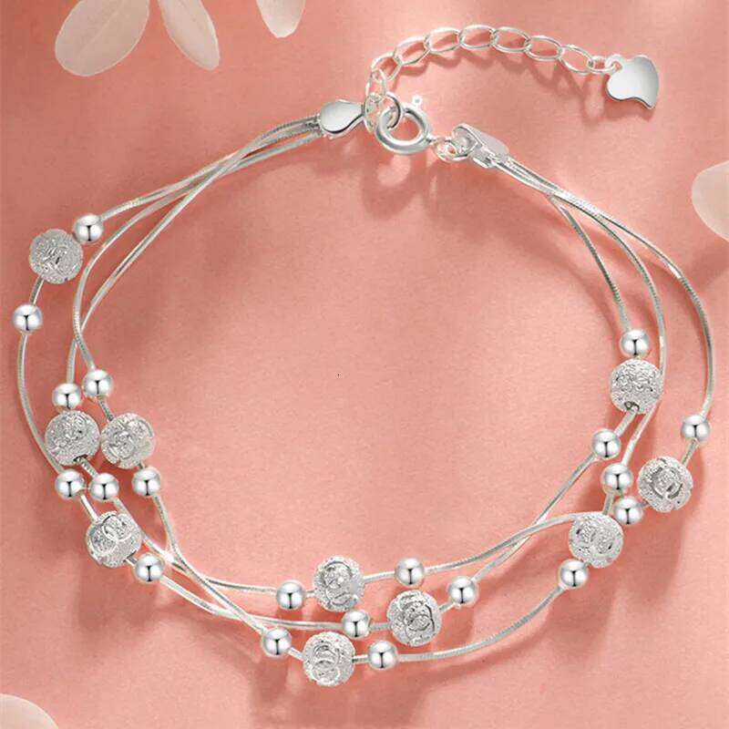 New 925 Sterling Silver 8 Inches Frosted Beads Bracelet For Fashion Women Charm Jewelry Birthday Party Gifts Z260313