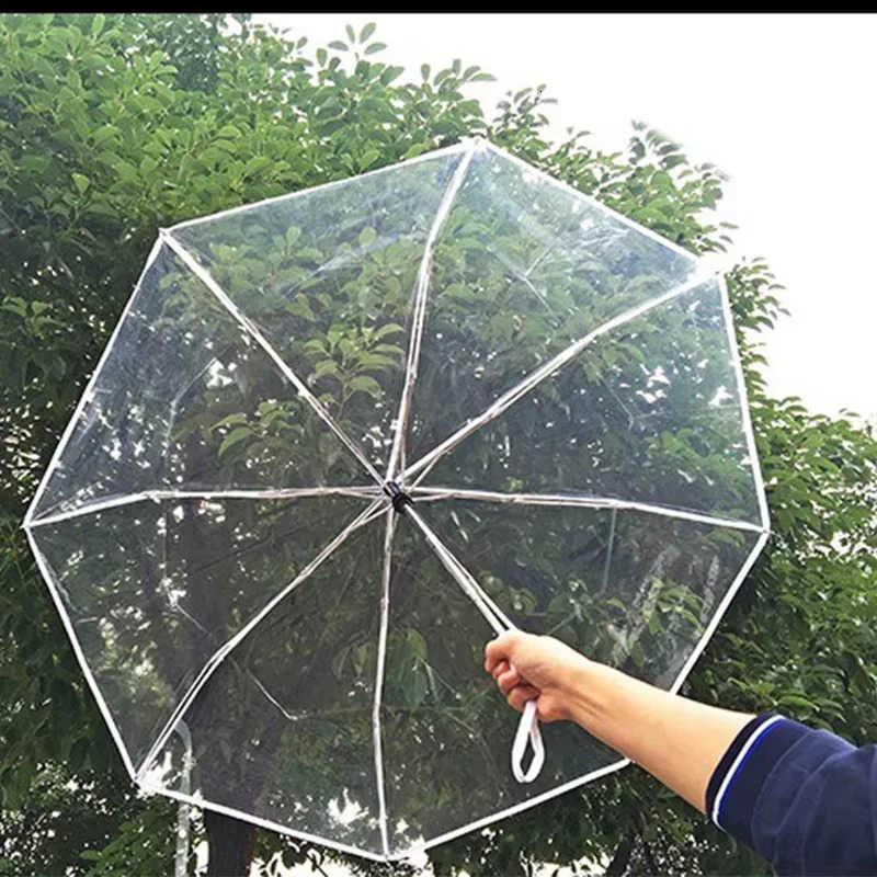 Student minimalist transparent folding umbrella fully automatic transparent three-fold umbrella windproof and rainproof H260314