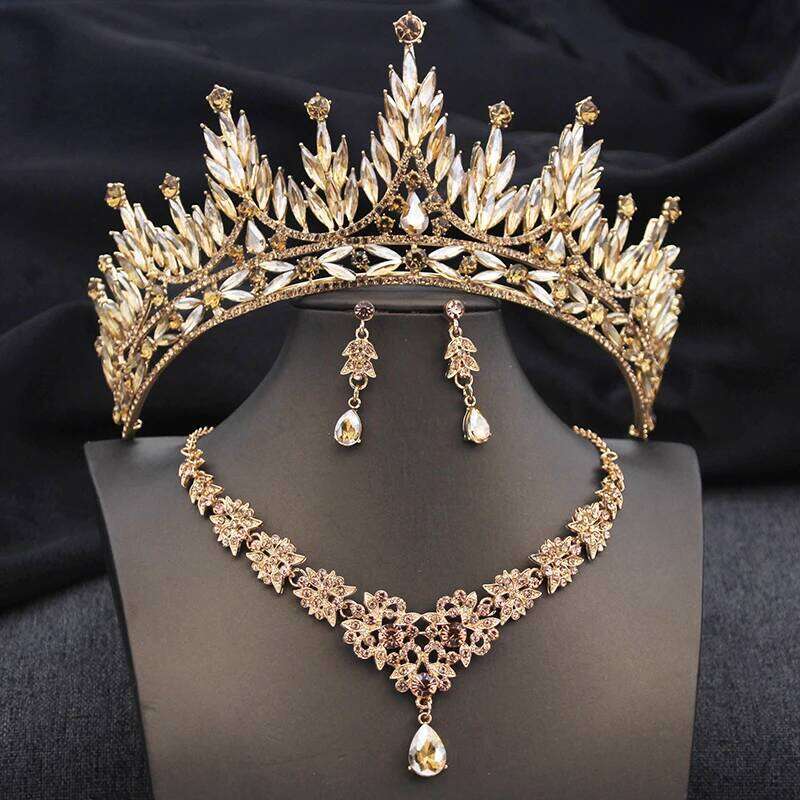 Bridal 3 Pcs Baroque Wedding Crown Jewelry Sets Tiaras and Necklace Earrings Set Party Prom Dress Costume Accessories Z260313