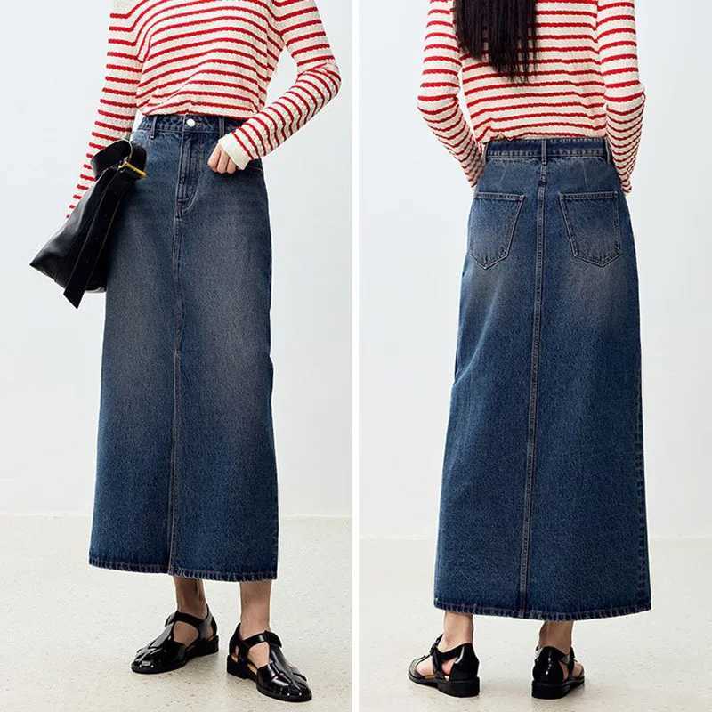 New Lady Summer High Waist Jeans Skirts Hot Sale s Classic Mid-Long Skirts Women Korean Fashion Slit Denim Dress M260314