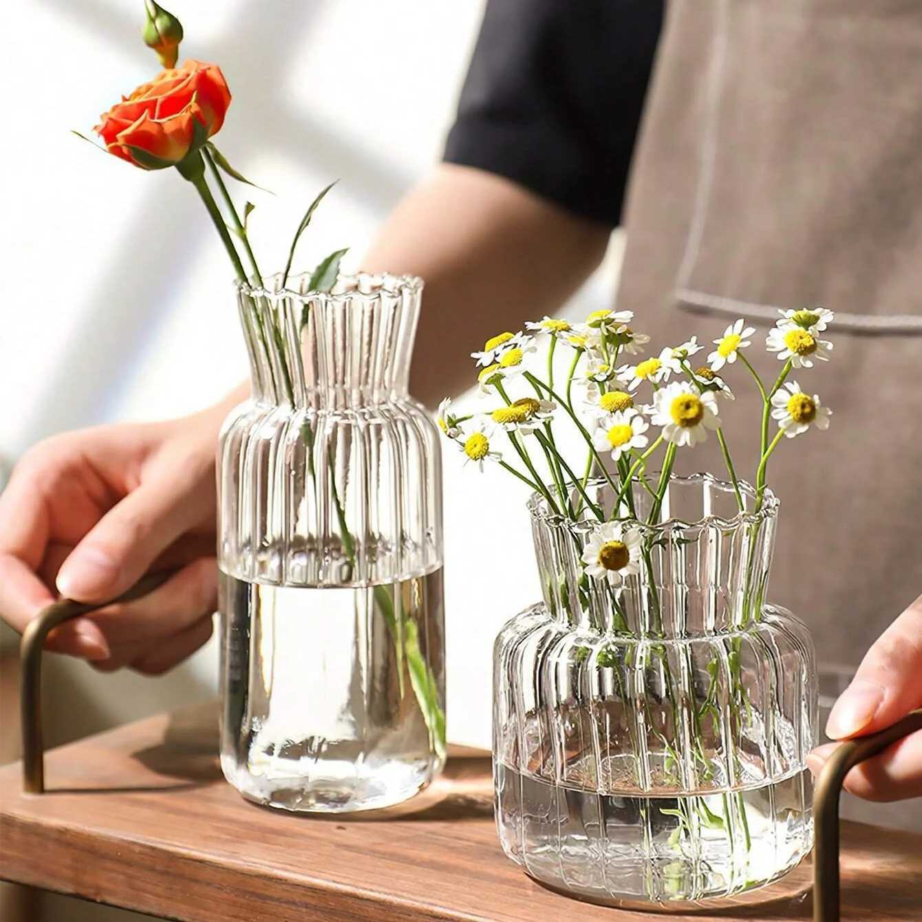 1/2/3pcs Nordic Creative Transparent Vases Glass Bottle Flower Pot Hydroponic Terrarium Arrangement Container Table Vase Decor Y260314