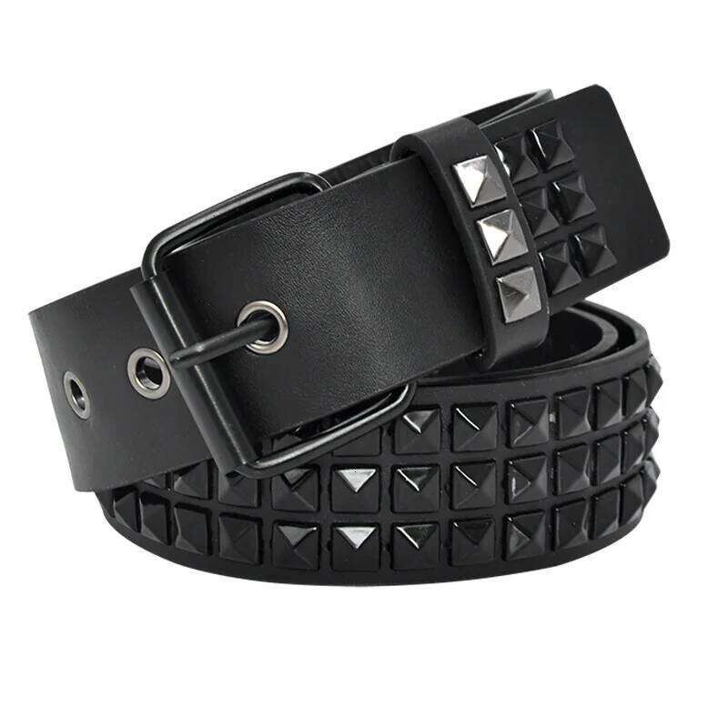 Senior Rivets Punk Style Men and Women Universal Black Fashion Solid Colour PU Leather Jeans Accessories New Casual Belt Z260226