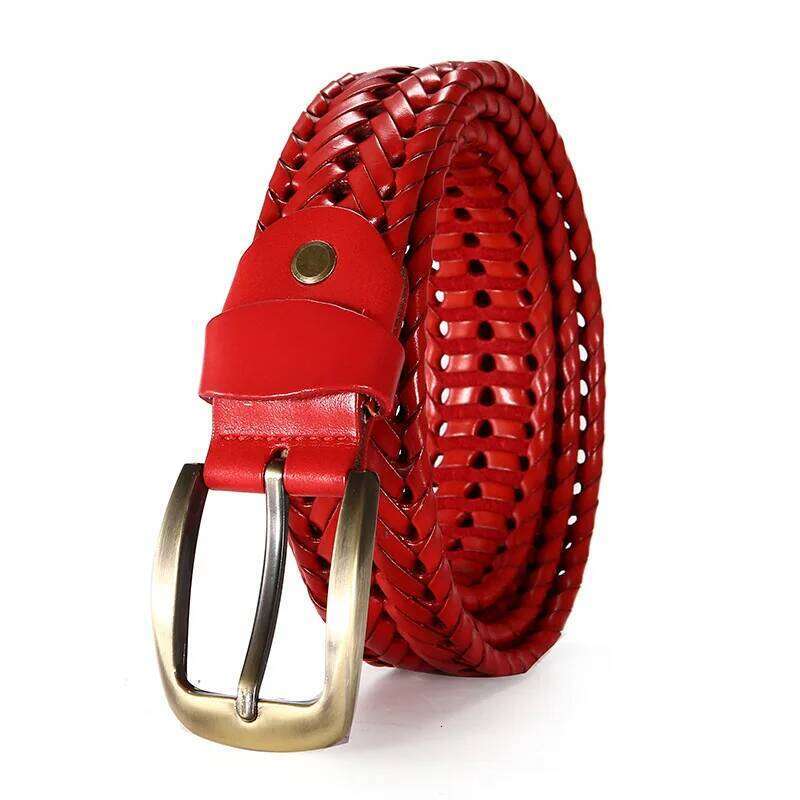 Women Braided for Men's Woven Belt Luxury Genuine Leather Cow Straps Hand Knitted Men red Jeans Girdle Male Belts Z260226
