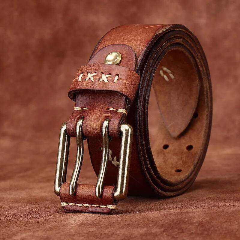 3.8CM Retro Real Genuine Leather Brass Buckle Luxury Belts Men Pure Cowskin Strap Male Cowboy Jeans Belt for Man Z260226