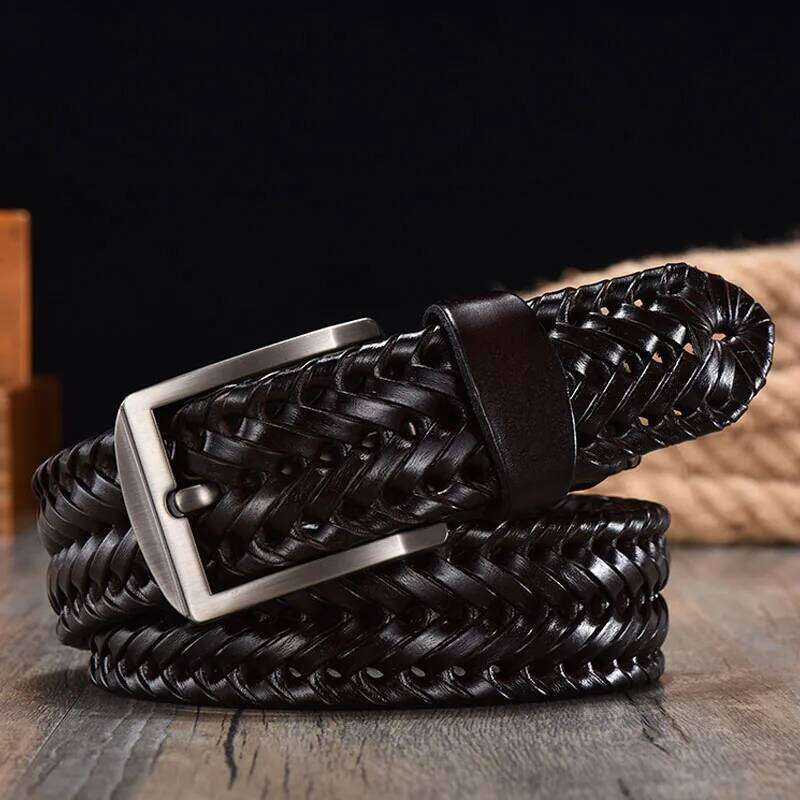 Braided for Men's Belts 4.0CM Width Luxury Genuine Cow Straps Hand Knitted Strap Leather Belt Men Z260226