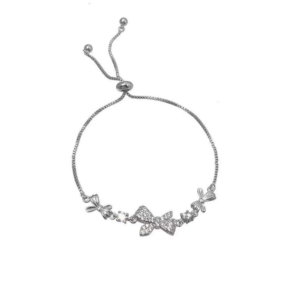 Cute Charm Pink Crystal Flower Bowknot Moon Bracelet for Women Exquisite Fashion Silver Color Zircon Bangle Jewelry Friend Gift Z260313