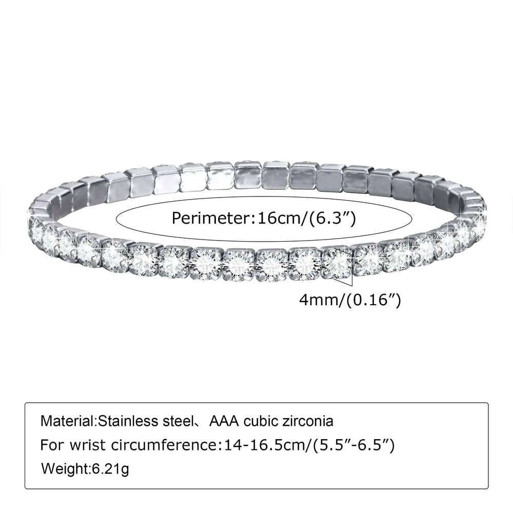 Cubic Zirconia Tennis Bracelet for Women, Elastic Stainless Steel Rose Gold Color Hand Chain, Minimalist Link Wholesale Jewelry Z260313